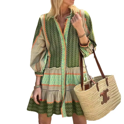 Marien | Leinen-Kleid mit Print für Frühling und Herbst