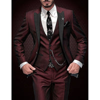 Maximilian | Herren 3-Teiliger Anzug Markantes Revers Souverän Elegant in Rot