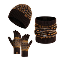 3-teiliges Winterset mit Mütze, Handschuhen und Schal in Kaffee