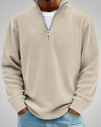 Richard | Herren Casual Half-Zip Strukturpullover in Khaki