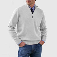 Ben | Modischer Warmer Pullover Mit Halbem Reißverschluss in Hellgrau