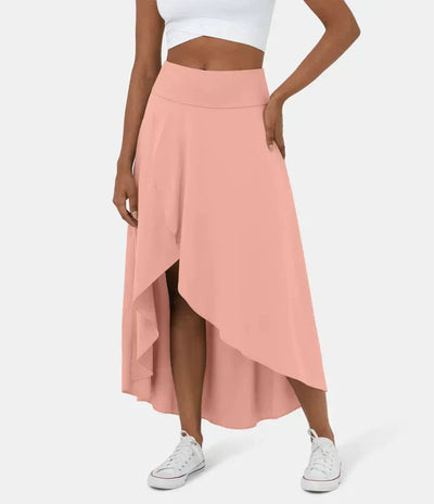 Besandi | 2-in-1 Quick Dry lässiger Midirock mit hoher Taille und niedriger Rüsche