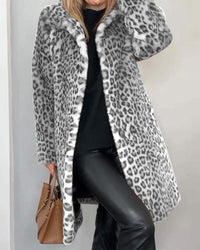 Lysandra | Damen Langmantel mit Leopardenmuster in Grau