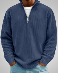 Richard | Herren Casual Half-Zip Strukturpullover in Marineblau