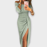 Lena | Damen Off-Shoulder Kleid Elegant Feminin Sommer Festlich in Mint