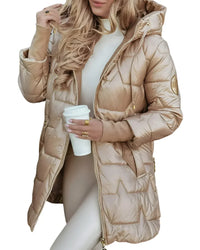 Sorelle| Eleganter Wintermantel mit Kapuze und Wattierung in Beige