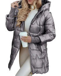 Sorelle| Eleganter Wintermantel mit Kapuze und Wattierung in Grau