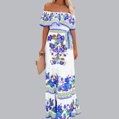 Marit™ | Schulterfreies Maxikleid mit Taillengürtel