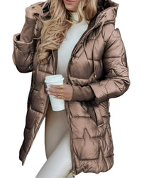 Sorelle| Eleganter Wintermantel mit Kapuze und Wattierung in Braun