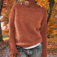 Manuela | Damen Lässiges Boot-Hals Strickpullover in Orange