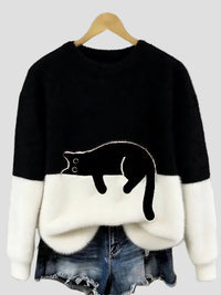 Luna | Damenpullover mit Katzenmotiv in Schwarz