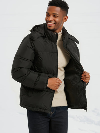 Lässiger Einfarbiger Kapuzen-Daunenparka mit Reissverschluss für Herren | Ideal für den Winter