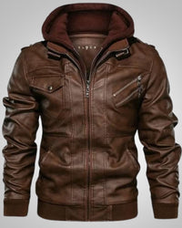 Emil | Herren Klassiker Leder Jacke mit Kapuze in Braun