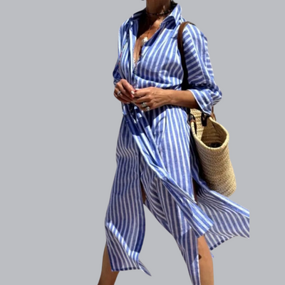 Frida™ | Gestreifte Kleid mit Kragen