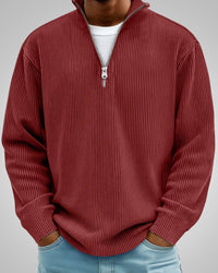 Richard | Herren Casual Half-Zip Strukturpullover in Rot