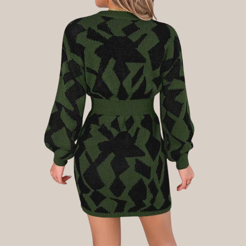 Lenna | Gebreites Kleid mit V-Ausschnitt und geometrischem Muster