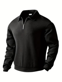 Finn | Geometrisches Design Vintage Reißverschluss Pullover in Schwarz