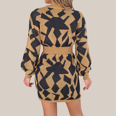Lenna | Gebreites Kleid mit V-Ausschnitt und geometrischem Muster