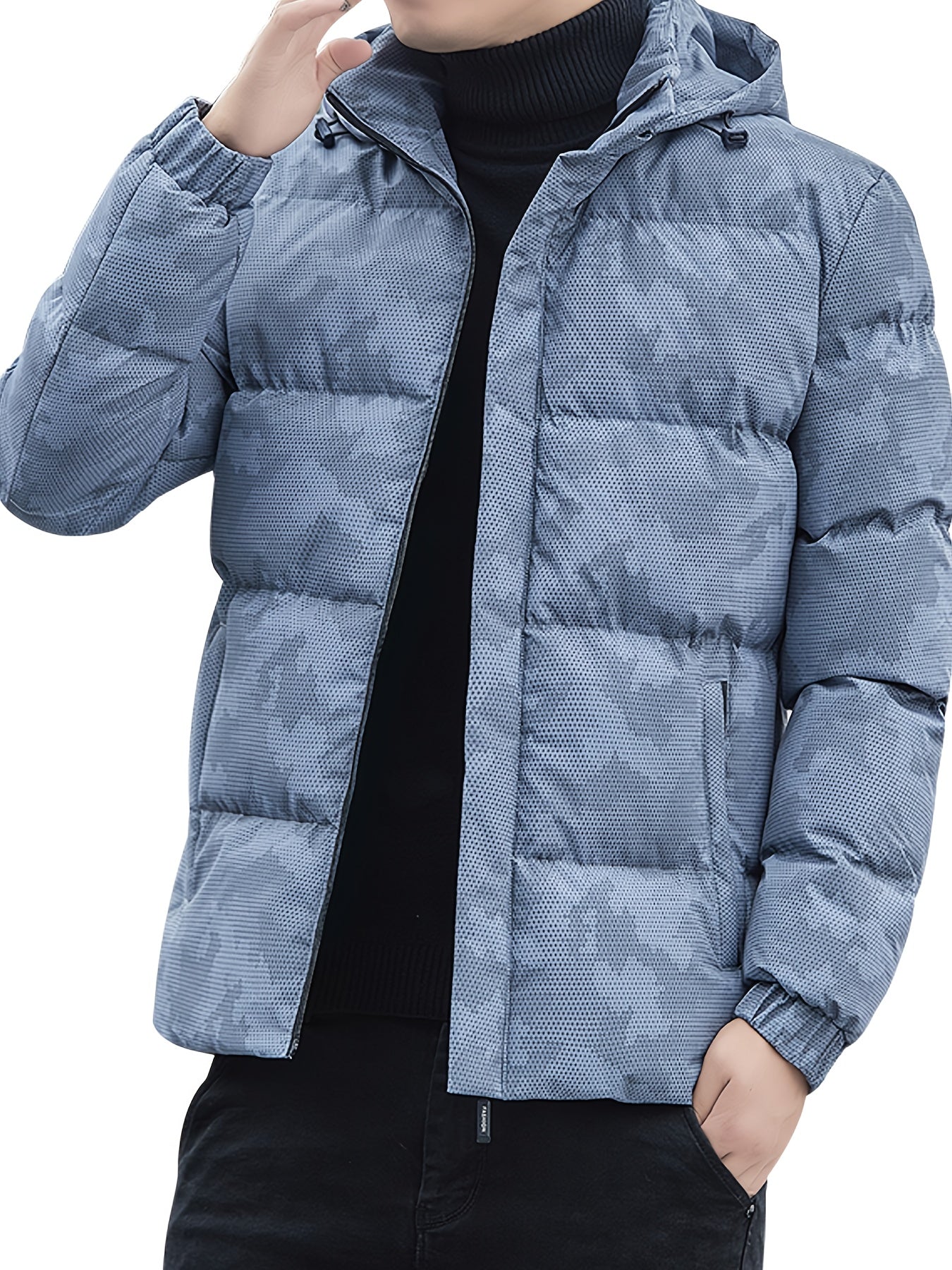 Warme Baumwoll-Steppjacke im Camouflage-Stil mit abnehmbarer Kapuze für Herren | Ideal für den Winter