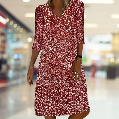 Damen Sommer-Midi-Kleid mit V-Ausschnitt und 3/4-Ärmeln