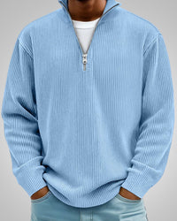 Richard | Herren Casual Half-Zip Strukturpullover in Blau