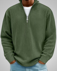 Richard | Herren Casual Half-Zip Strukturpullover in Grün