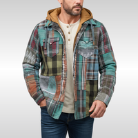 Rowan | Herren Karo-Jacke mit Kapuze, Taschen und Knöpfen in Mintgrün