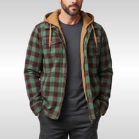 Rowan | Herren Karo-Jacke mit Kapuze, Taschen und Knöpfen in Dunkelgrün