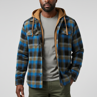 Rowan | Herren Karo-Jacke mit Kapuze, Taschen und Knöpfen in Blau