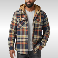 Rowan | Herren Karo-Jacke mit Kapuze, Taschen und Knöpfen in Blau Orange