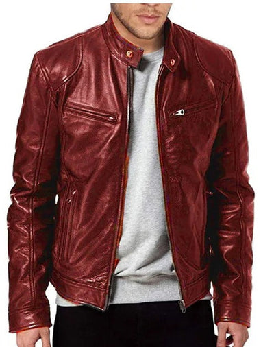Casual Vegane Lederjacke mit Stehkragen für Herren | Ideal für den Winter