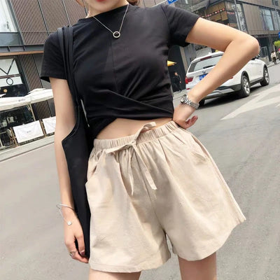 Elore | Schräge Taschen Leinen Shorts