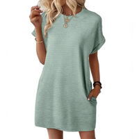Clariss | Damen T-Shirt Kleid Kurzarm Rundhals Mini Sommer in Hellgrün
