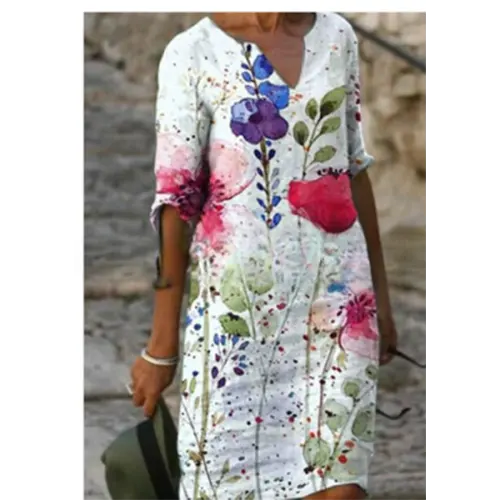 Frühlingszauber | Mini Kleid mit Blumendesign und V-Ausschnitt für Damen