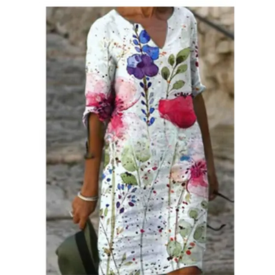 Frühlingszauber | Mini Kleid mit Blumendesign und V-Ausschnitt für Damen