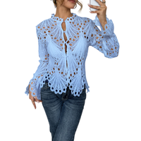 Aurelia | Damen Spitzenbluse Langarm Ausschnitt-Muster Elegant in Blau