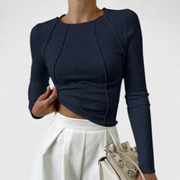 Doris | Damen Langarmshirt Enganliegend Lässig Komfort Casual Modern in Marineblau