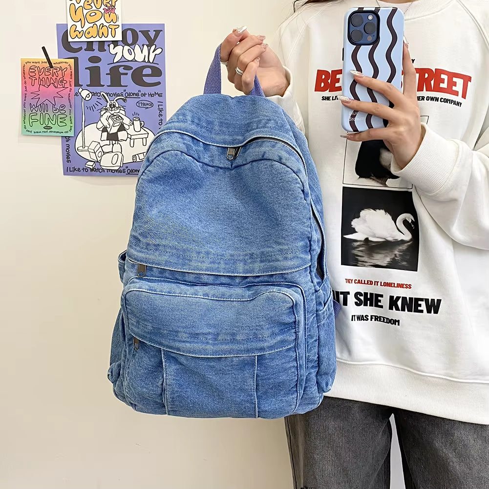 Fudus - Vintage Jeansstoff Rucksack mit Großer Kapazität