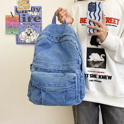 Fudus - Vintage Jeansstoff Rucksack mit Großer Kapazität