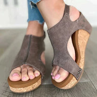 Petra | Damen Sommer Wedges Klettverschluss Komfort Höhe Modern in Taupe