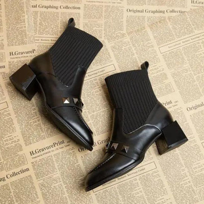 Lässige Vegan Leder Stiefeletten mit Rippdetail und Absatz für Damen | Ideal für das tägliche Tragen