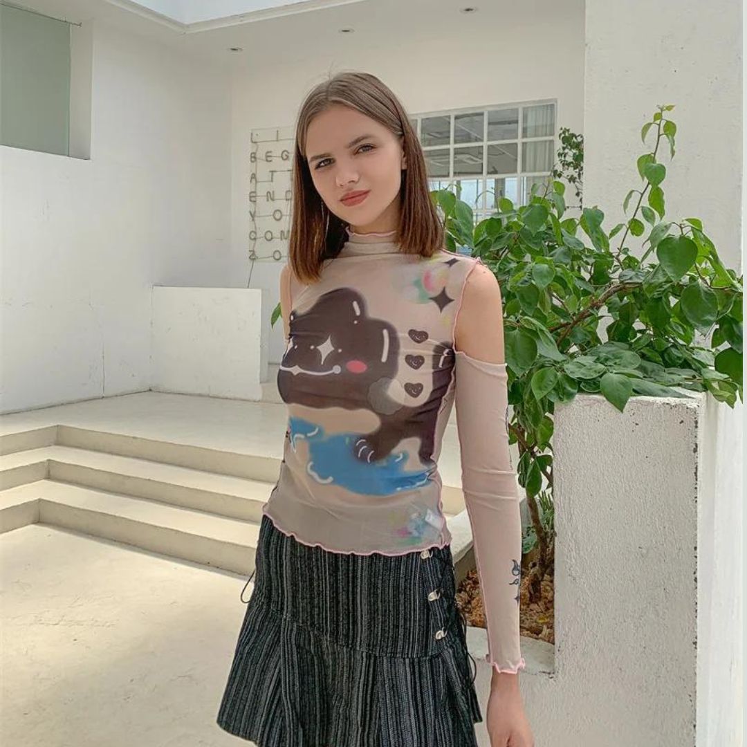 Bruss® | Transparentes Langarmshirt mit abstraktem Print