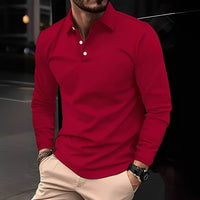 Deacon - Bequemes Langarm-Poloshirt in Rot