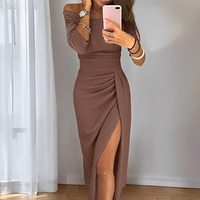 Babette - Elegantes Damenkleid mit Schlitz in Braun