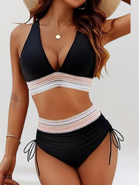 Hailey | Damen Bikini Set Bauchkontrolle Hohe Taille Sommer Modern in Schwarz
