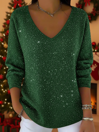 Falyn – Eleganter Pullover Mit V-Ausschnitt Und Glitzer in Grün
