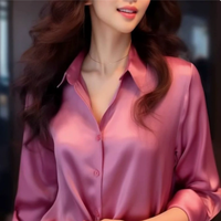 Elegantes Satin-Hemdblusenshirt für Damen | Lange Ärmel in Rosa