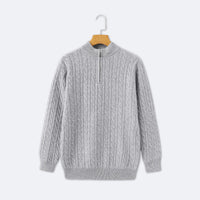 Christian | Eleganter Zopfmuster-Strickpullover mit Halbzip in Grau