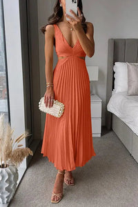 Kesley | Damen Plisseekleid Festlich Stilvoll Zeitlos Elegant Abend in Orange