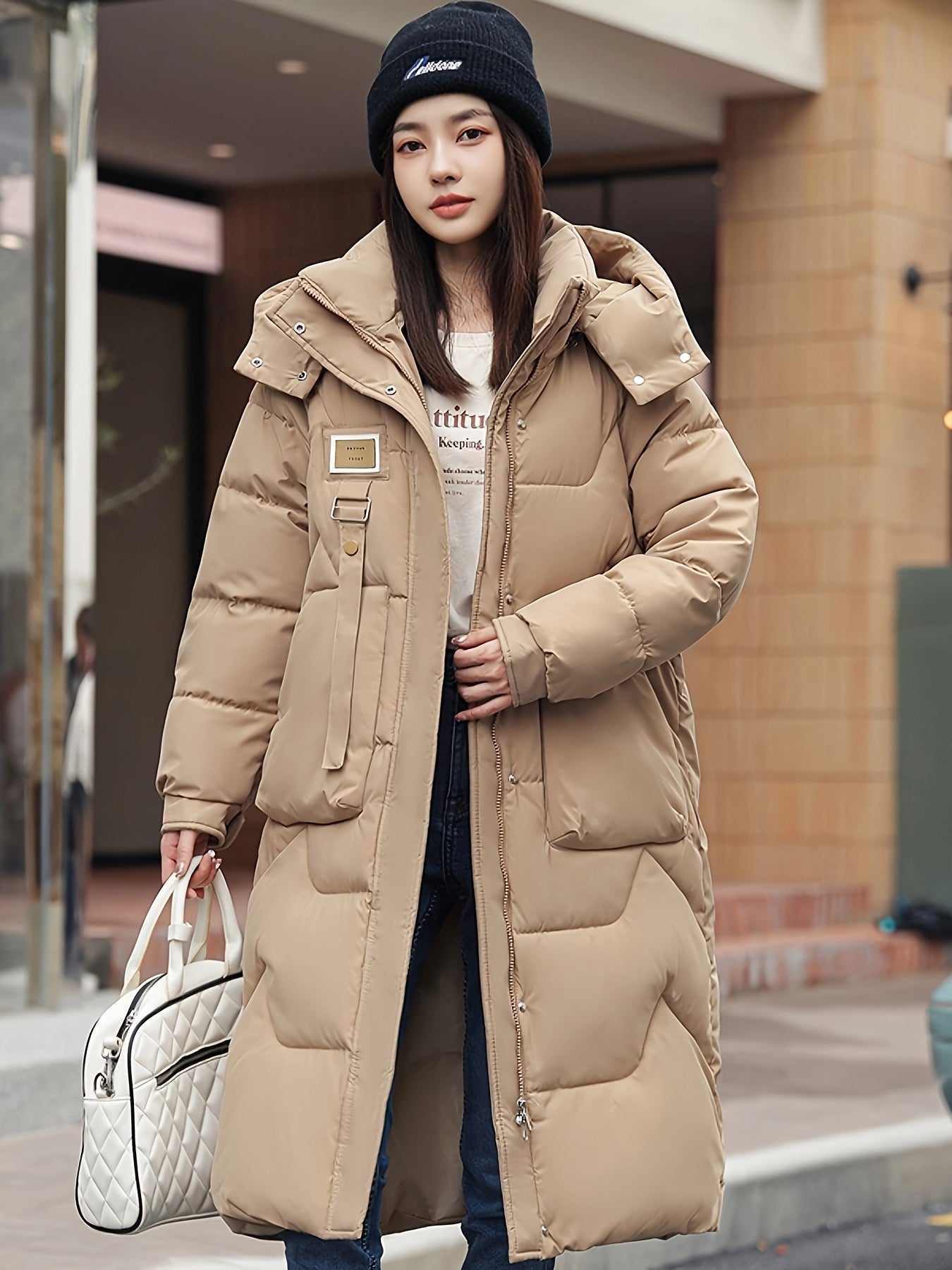 Casual Kapuzen Wintermantel mit Reissverschluss und Knopf für Damen | Ideal für den Winter